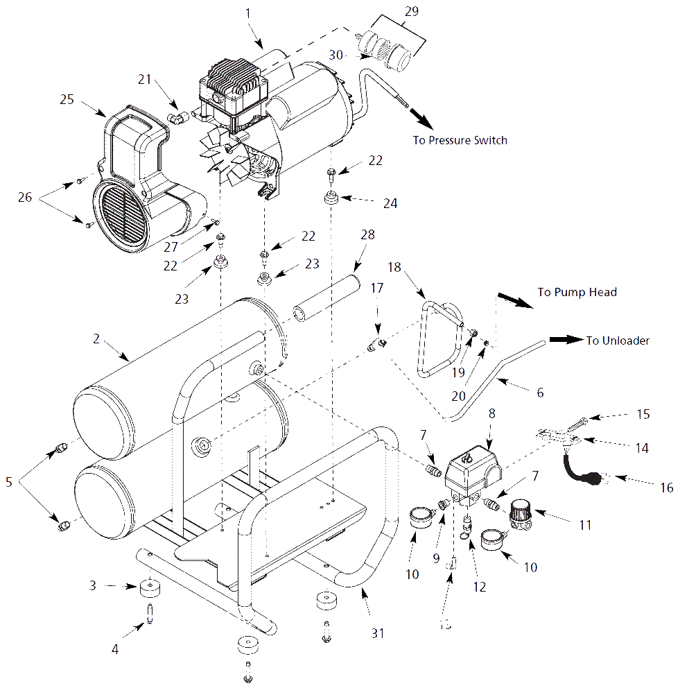 Air-Compressor Parts Diagram and Parts List for WL506804  Campbell Hausfeld Compressor